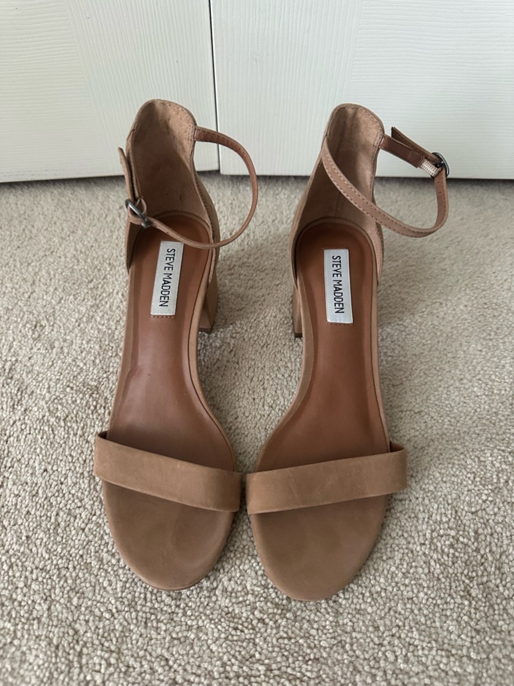 Steve Madden Neutral Tan Ankle-Strap Block Heels (only worn once)